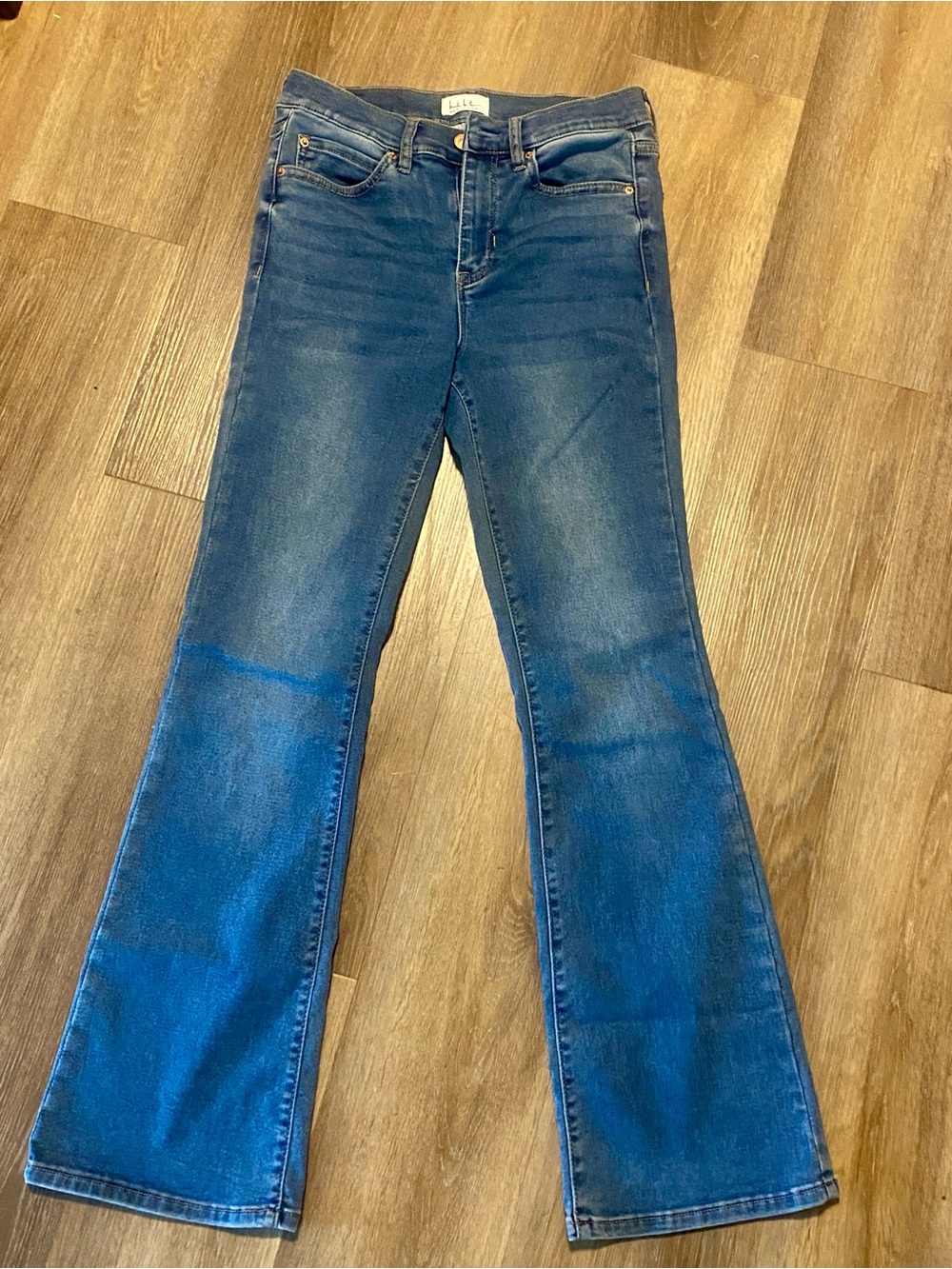 Nicole Miller denim jeans in medium blue with gold stitching